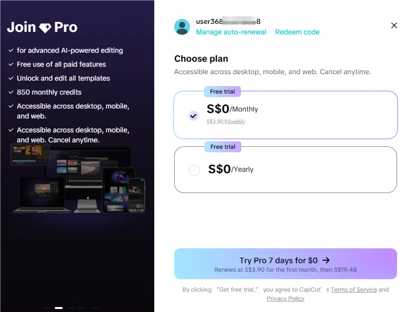 capcut pro ทดลองใช้ฟรี 7 วัน